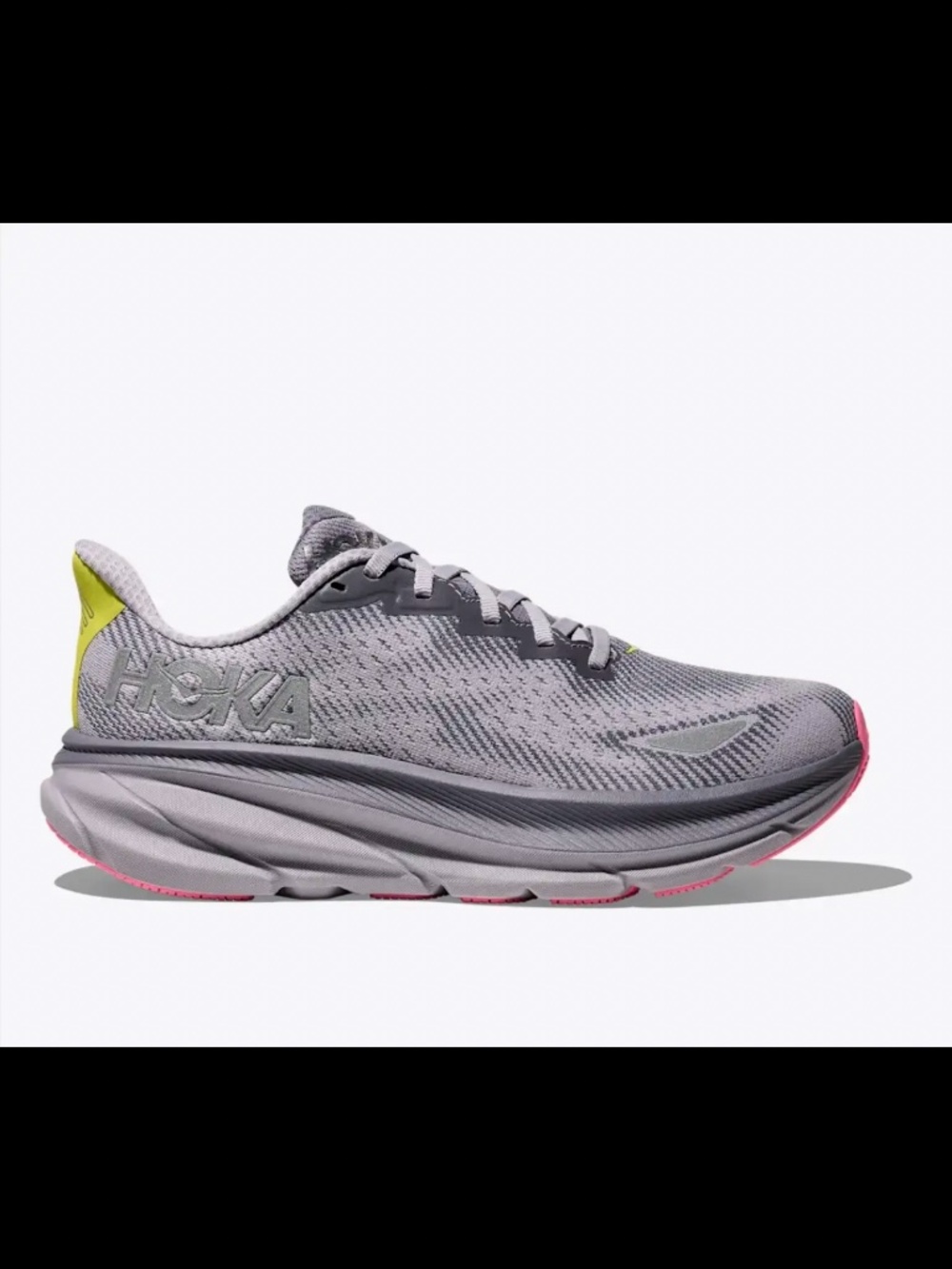 Hoka Women's Grey Mesh Slip-On with Pink Outsole and Lime Heel Tab - Picture 2 of 15